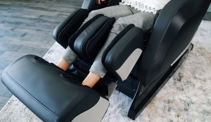 Trying out the massage recliner to ensure it reduces pain and stress