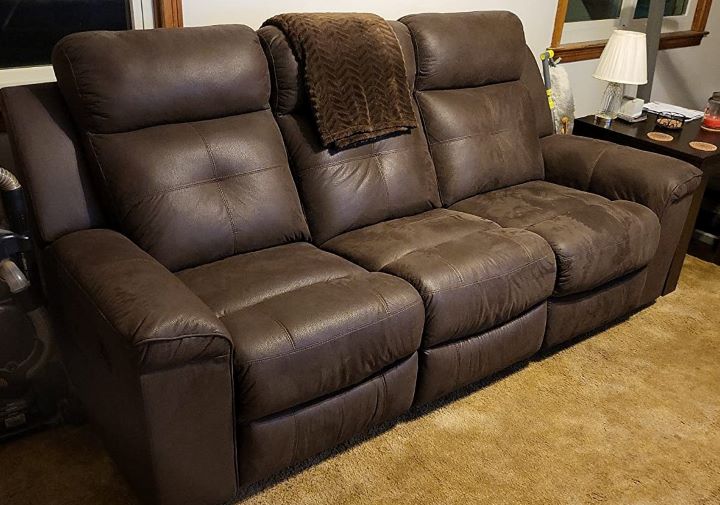 Trying the leather reclining sofa from Ashley