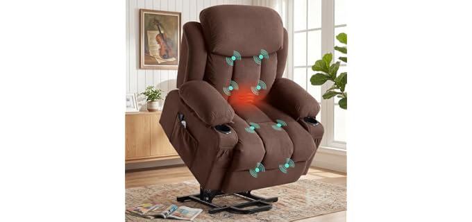 BOSMILLER Electric Power Lift Recliner Chair Sofa with Massage and Heat for Elderly,Lift Chair with Cup Holder & Side Pockets for Living Room