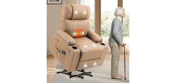 BRTHORY Leather Power Lift Recliner Chair for Elderly, with Massage & Heat
