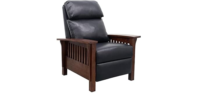 BarcaLounger Mission 7-3323 (Craftsman) All Leather Push Back Manual Recliner Chair - 5700-47 Shoreham Blue All Leather