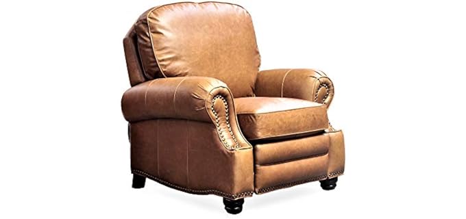BarcaLounger Longhorn II Recliner Chair Chaps Saddle Top Grain Leather Chair with Espresso Wood Legs