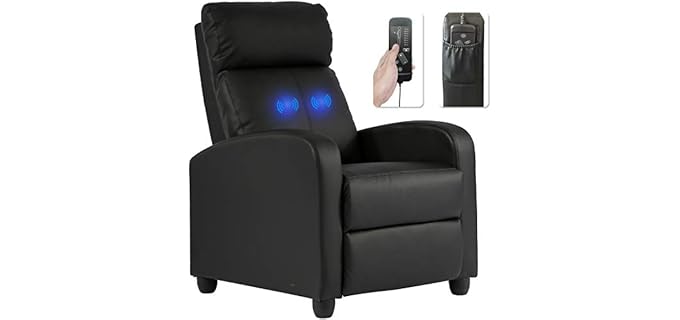 BestMassage | Recliner Chair | with 2 Point Massage Function | Black | with Lumbar Support, Adjustable Push Back, Wide Armrests, Footrest & Padded Seat | Easy Assembly | for Living Room, Home Theatre