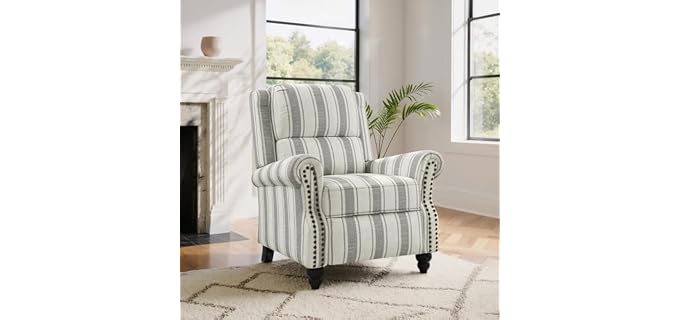 Blissabod Pushback Recliner Chair, Modern Wingback Recliner, Stripe Gray