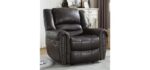 CANMOV Leather Recliner Chair, Classic and Traditional Manual Recliner Chair with Comfortable Arms and Back Single Sofa for Living Room, Dark Grey