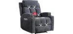 CANMOV Manual Recliner Chair with Massage and Heat, Soft Fabric Recliner Chair with Overstuffed Arm and Back, Manual Reclining Single Sofa with 2 Cup Holders, Side Pocket for Living Room, Dark Grey