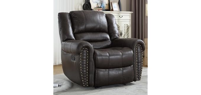 CANMOV Leather Recliner Chair, Classic and Traditional Manual Recliner Chair with Comfortable Arms and Back Single Sofa for Living Room, Dark Grey
