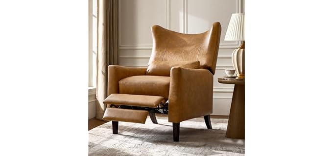 HULALA HOME Wingback Recliner Chair with Lumbar Pillow, Camel