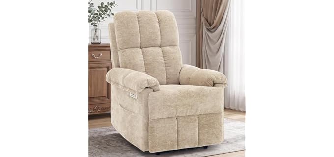 Korser Power Recliner Chair, Electric Recliners for Adults, Small Recliners for Small Spaces, Upholstered Recliner with USB & Type-C Charging Ports, Nursery Chair for Living Room, Chenille, Khaki