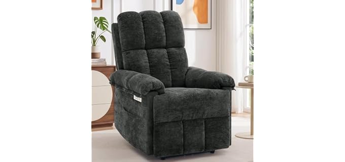 Korser Power Recliner Chair, Electric Recliners for Adults, Small Recliners for Small Spaces, Upholstered Recliner with USB & Type-C Charging Ports, Nursery Chair for Living Room, Chenille, Black
