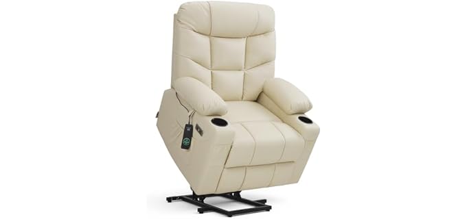 MCombo Power Lift Recliner for Elderly, Leather 7287 (Cream White, Medium)