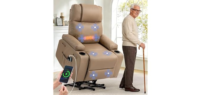 Power Lift Recliner Electric Chair for Elderly with USB Charge Port, Brown