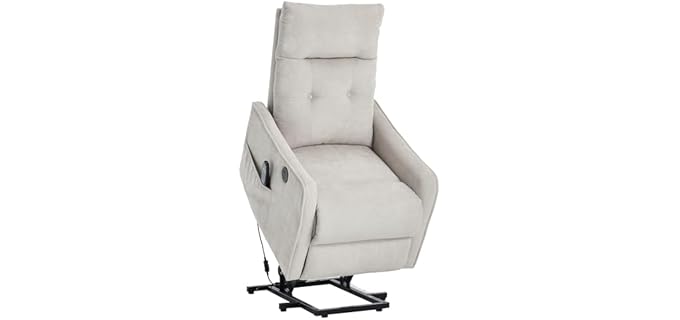 Trustyue Power Lift Recliner Chair with Heat and Massage, Lift Chairs for Standing Assistance,Small Lift Chair for Petite Elderly with Side Pocket Remote Control Fabric Beige